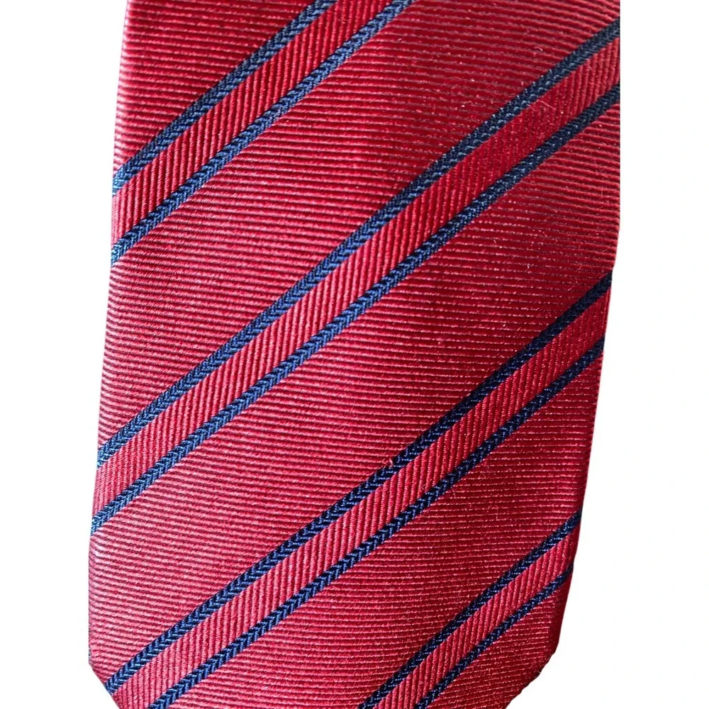 Ermenegildo Zegna 100% Silk Red Blue Stripe‎ Mens Tie Repp Diagonal Stripe Italy